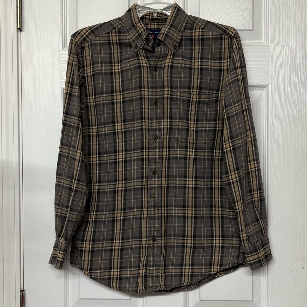 Saddlebred Gray Tan Button Front Flannel Shirt Shacket Sz S